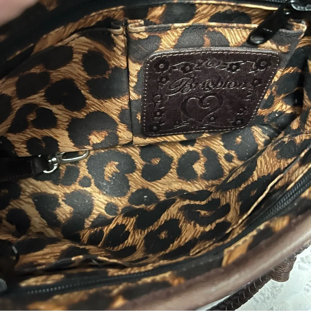 Brighton Basket Weave Brown Leather Braided Straps Croc Embossed Shoulder Bag